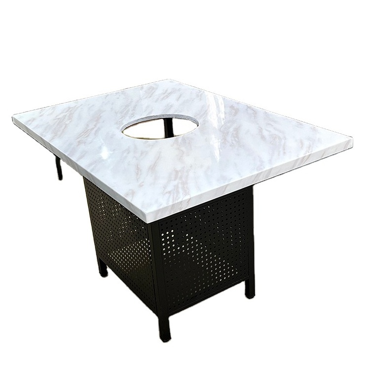 Artificial marble bbq grill hot pot table commercial dinning table solid surface table top for restaurant