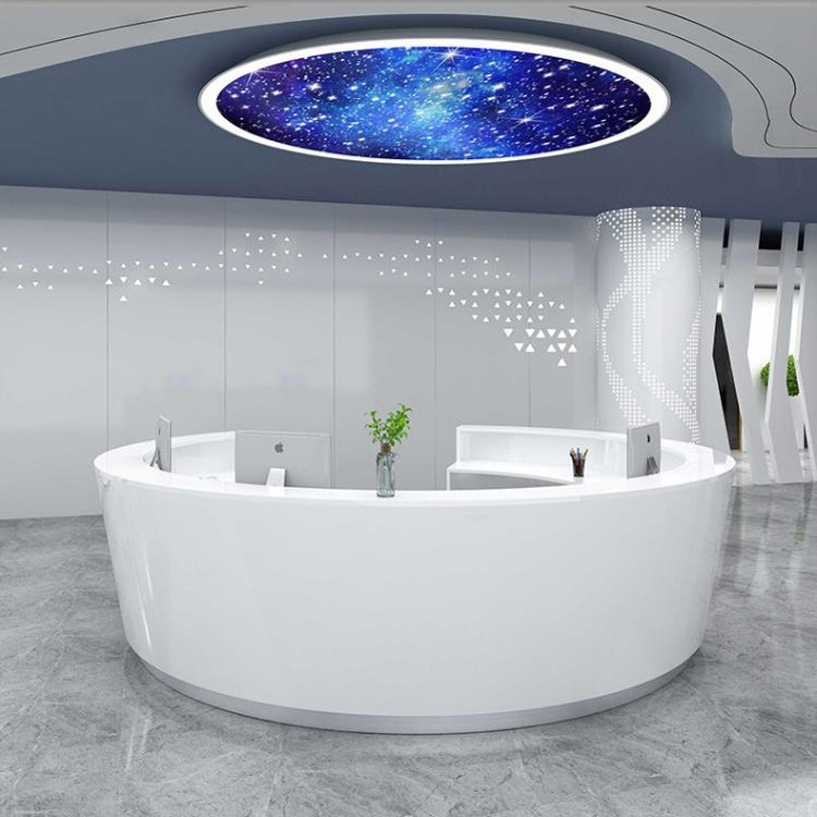 Marble Circular Round Reception Desk Commercial Furniture Gym Salon Front Counter Shopping Mall Customer Service Counter