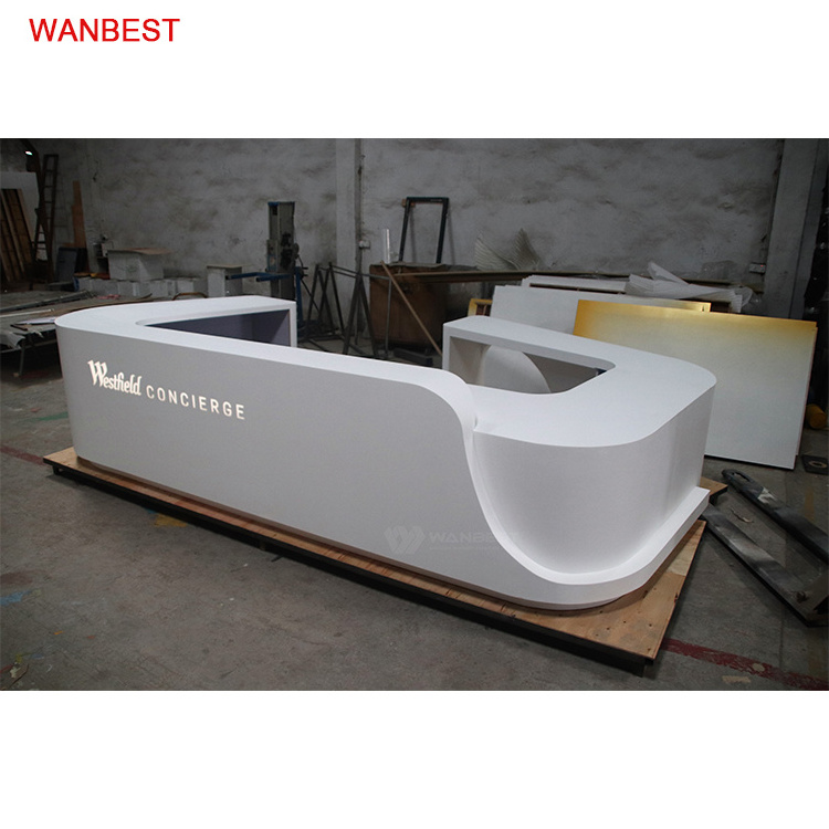 Artificial Stone White Marble Customized LOGO Modern Hotel Lobby  Reception Desk