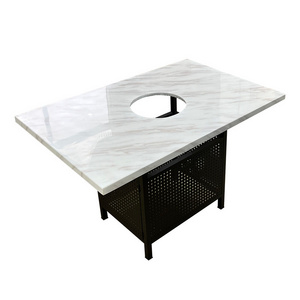 Artificial marble bbq grill hot pot table commercial dinning table solid surface table top for restaurant