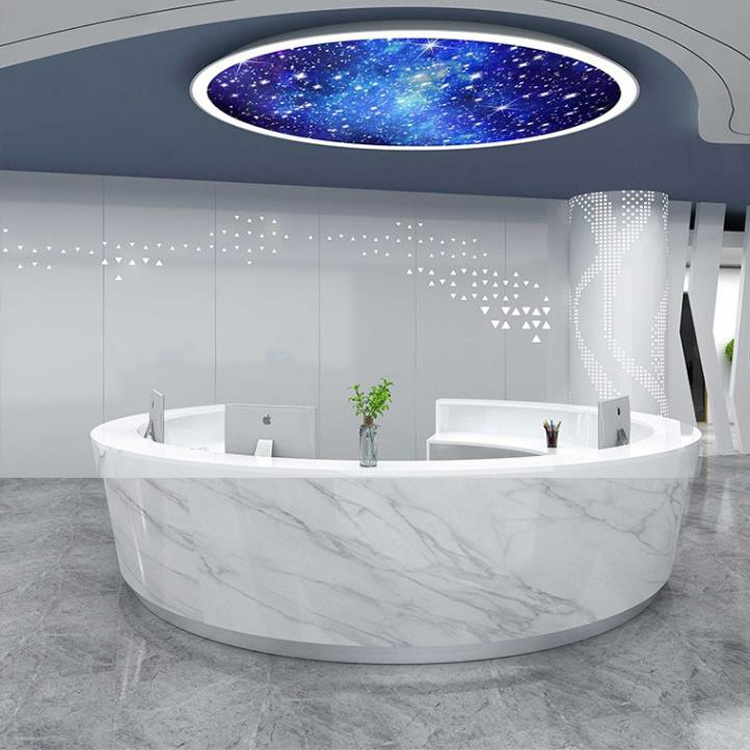 Marble Circular Round Reception Desk Commercial Furniture Gym Salon Front Counter Shopping Mall Customer Service Counter