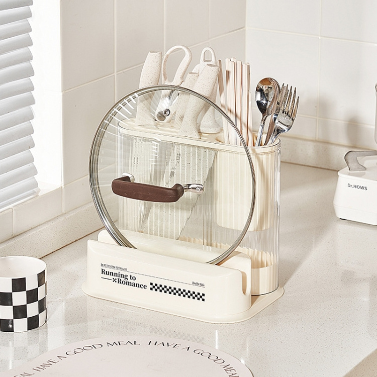 Cream Style Kitchen Storage Rack Knife Holder Chopping Board