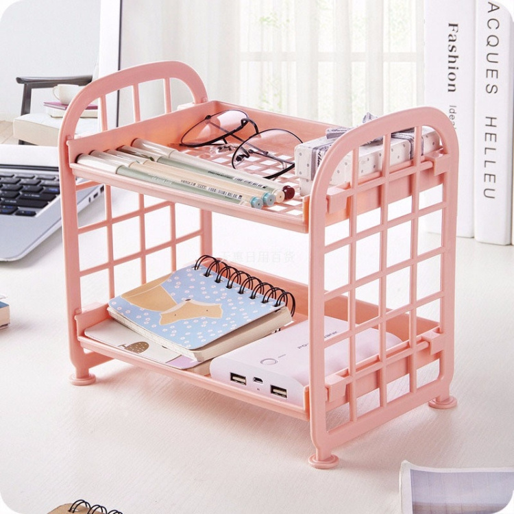 Double-layer Folding Desktop Shelf Small Size Storage Rack Home Storage Utility Sundries Plastic Rack Bathroom Storage Shelves