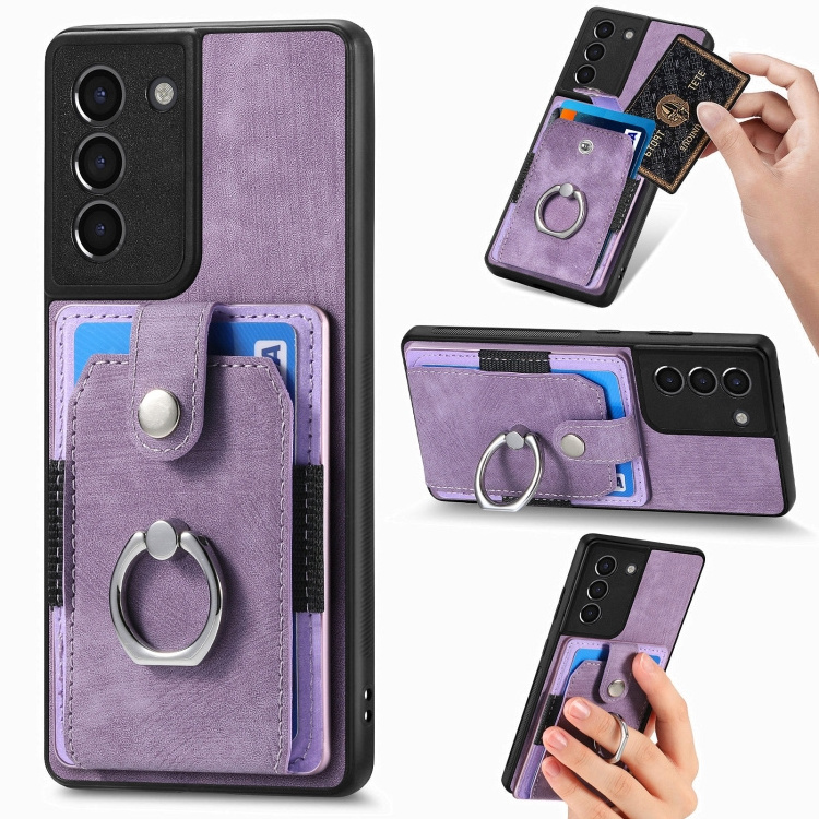 Dropshipping For Samsung Galaxy S21+ 5G Retro Skin-feel Ring Card Wallet Phone Case