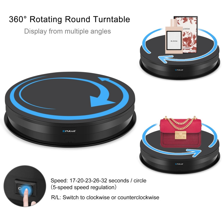 2023 New Product PULUZ 30cm Adjusting Speed Rotating Player Display Stand Electric Cake Turntable