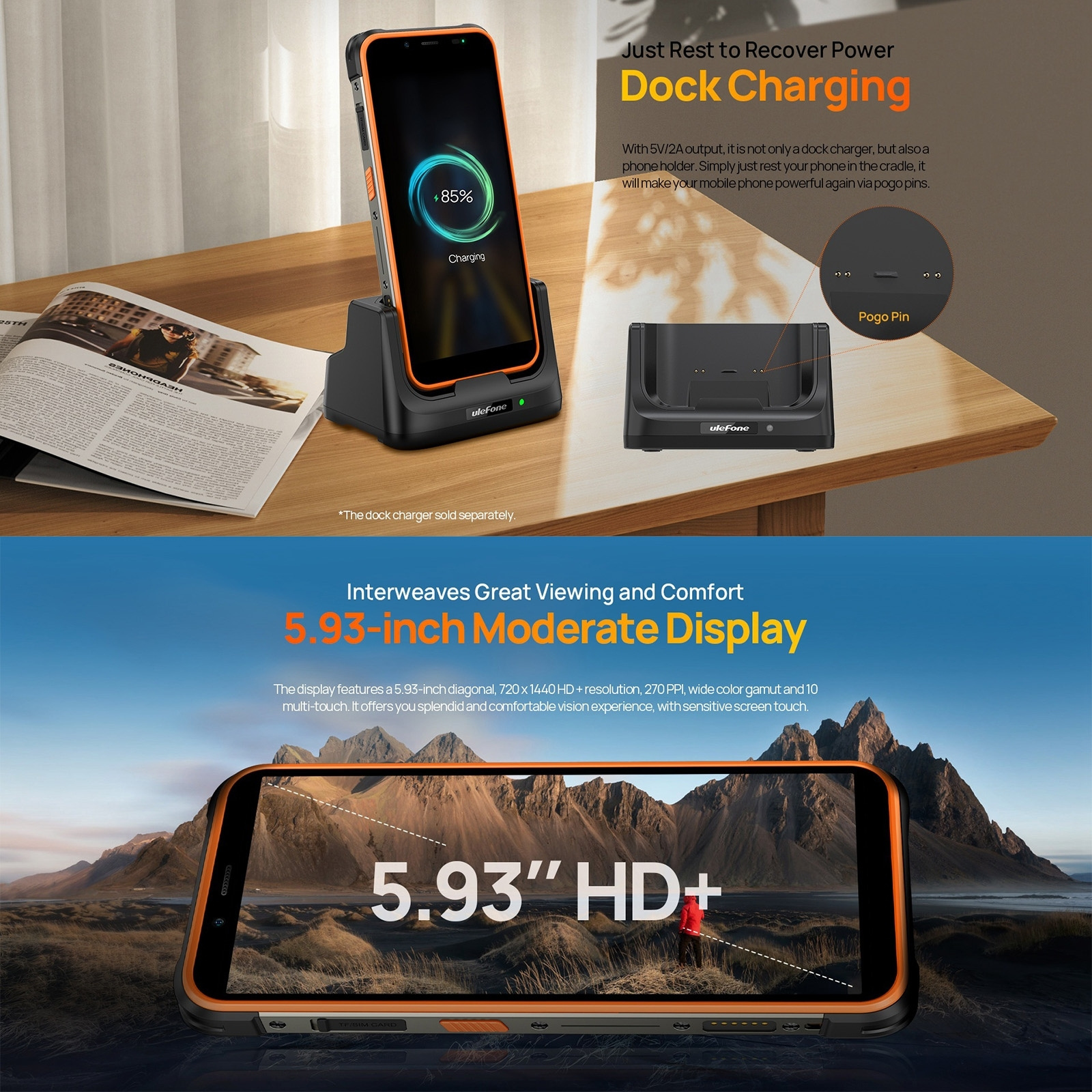 Ulefone Armor 16S Rugged cellphone 9600mAh Battery Power Loud Speaker 122dB NFC Dock Charge 5.93 inch Outdoor Smart Rugged Phone