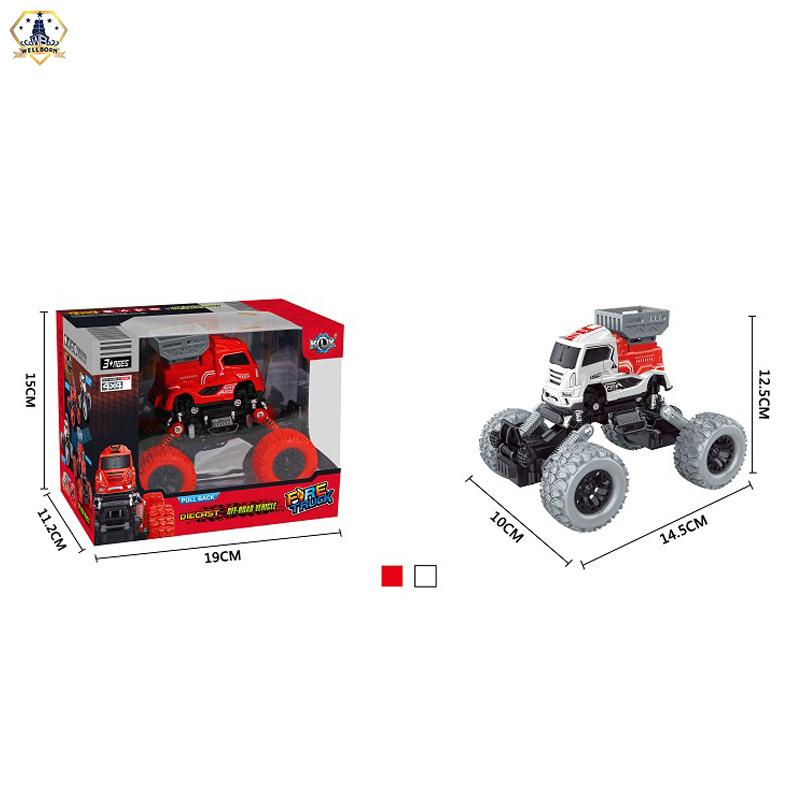 Hot sales four wheel drive die-cast model pull back climbing fire toy car with 2 style and 2 color