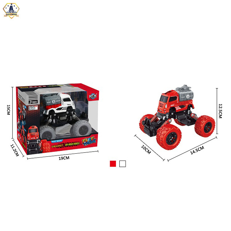 Hot sales four wheel drive die-cast model pull back climbing fire toy car with 2 style and 2 color