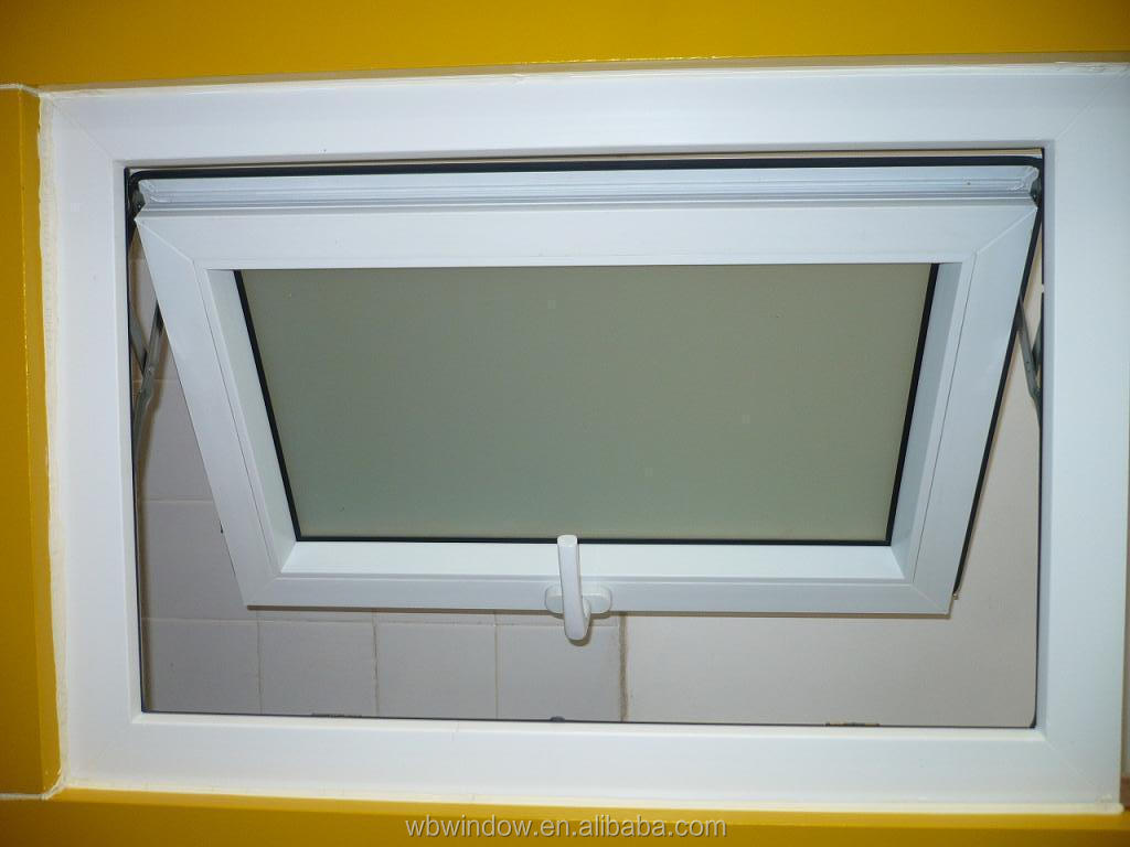 Small size PVC awning window for the toilet UPVC frosted glass top hung window