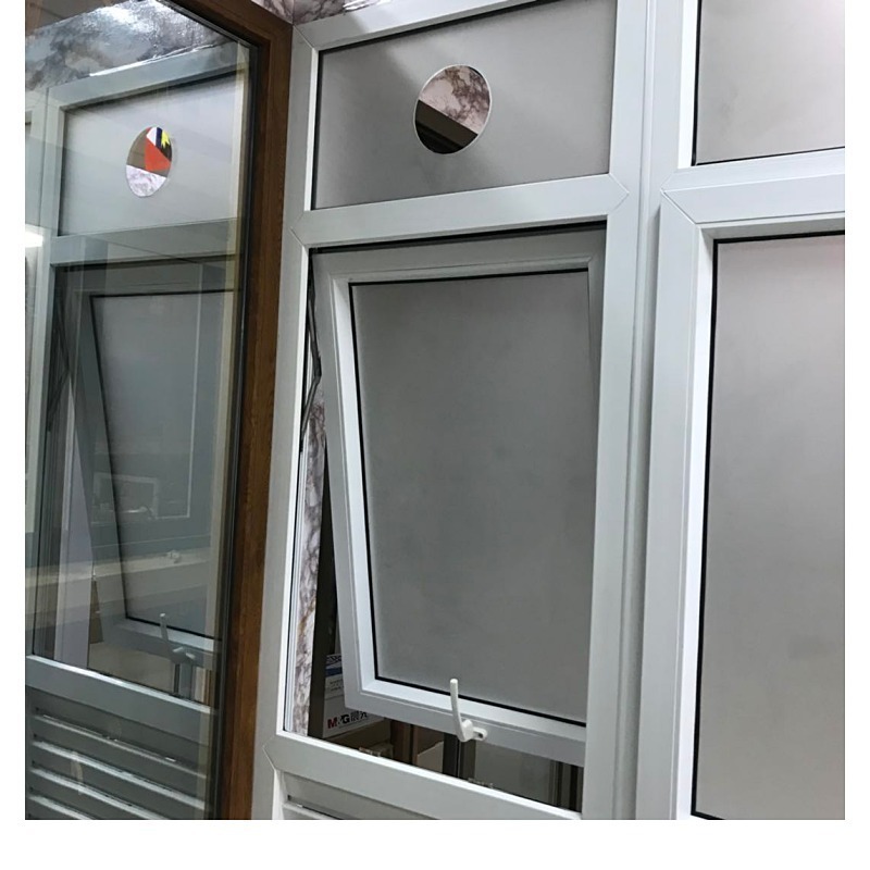 Small size PVC awning window for the toilet UPVC frosted glass top hung window