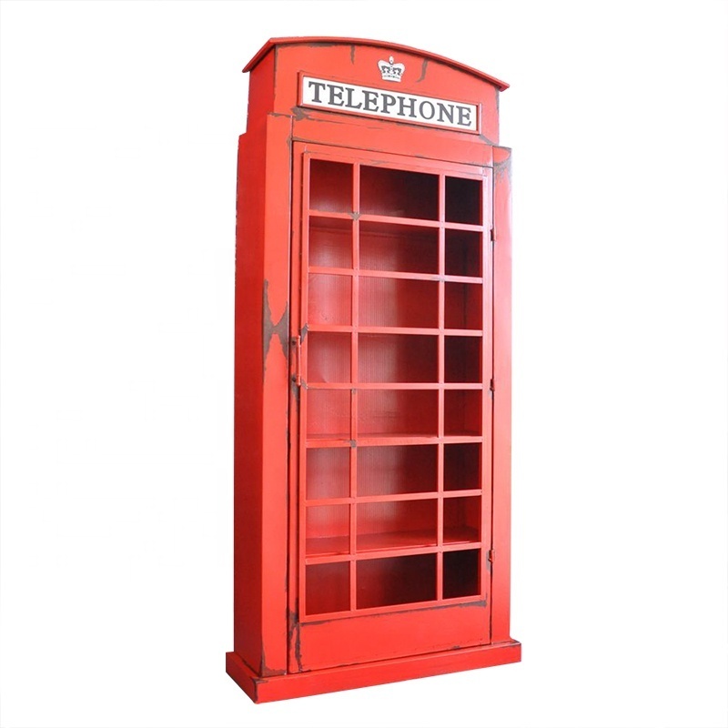 Large Size 207 CM London Retro Street Crown Showcase Decoration Antique Telephone Booth Model Red For Put Wine Or Book