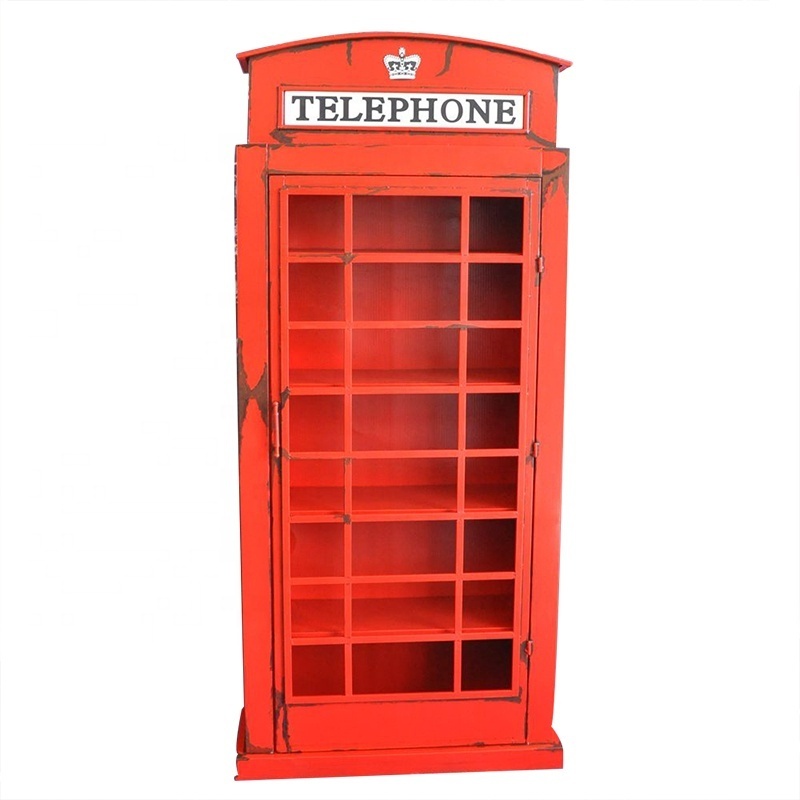 Large Size 207 CM London Retro Street Crown Showcase Decoration Antique Telephone Booth Model Red For Put Wine Or Book