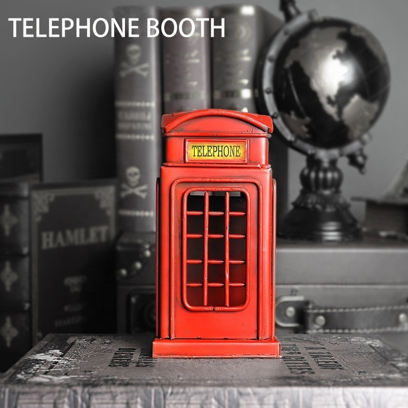 London Red Antique Telephone Booth For Sale Coin Bank Office Decoration Metal Craft Home Pub Office Restaurant Decoration