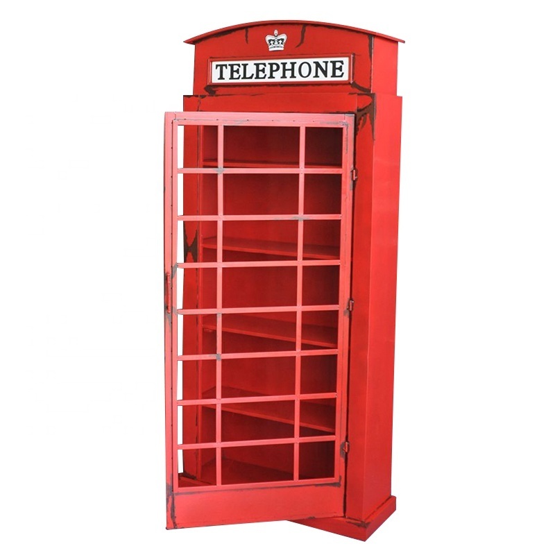 Large Size 207 CM London Retro Street Crown Showcase Decoration Antique Telephone Booth Model Red For Put Wine Or Book