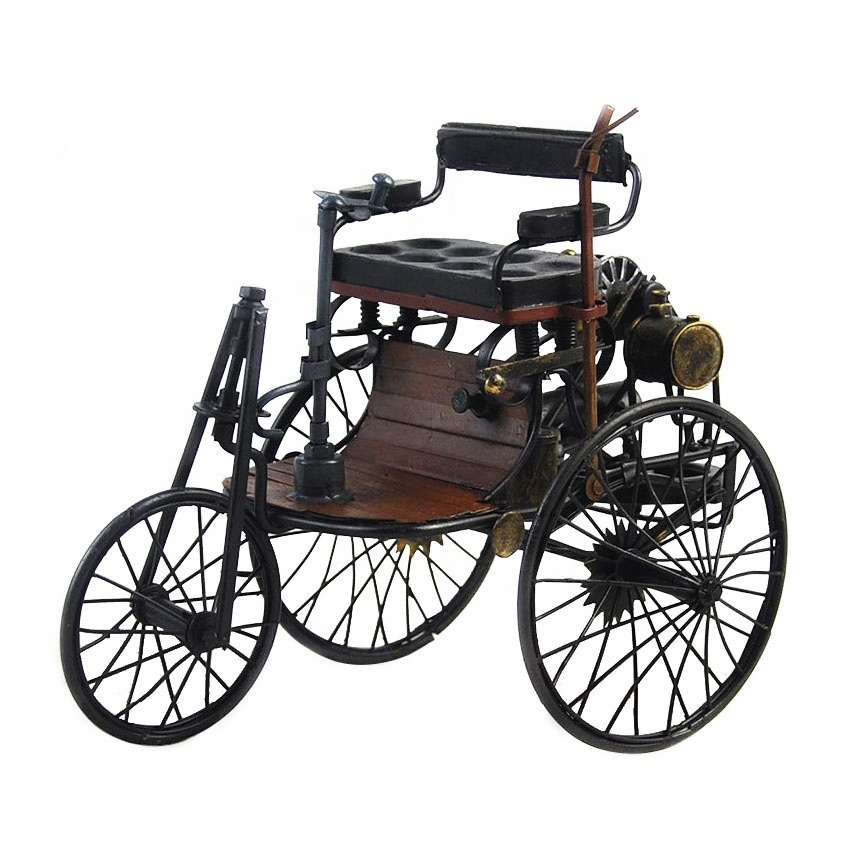 1886 Vintage Children Car Metal Crafts 1886 Year Yellow Black Antique Car Model 1:18 Children Toys Birthday Gift Home Decoration