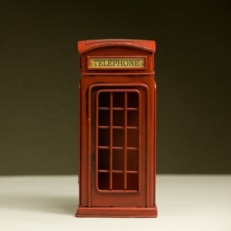 London Red Antique Telephone Booth For Sale Coin Bank Office Decoration Metal Craft Home Pub Office Restaurant Decoration