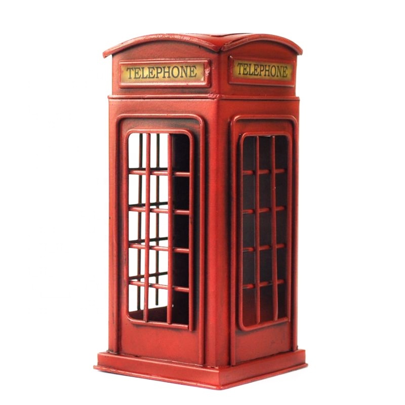 Metal Red British English Public London Red Telephone Booth For Sale Coin Bank Saving Pot Piggy Bank