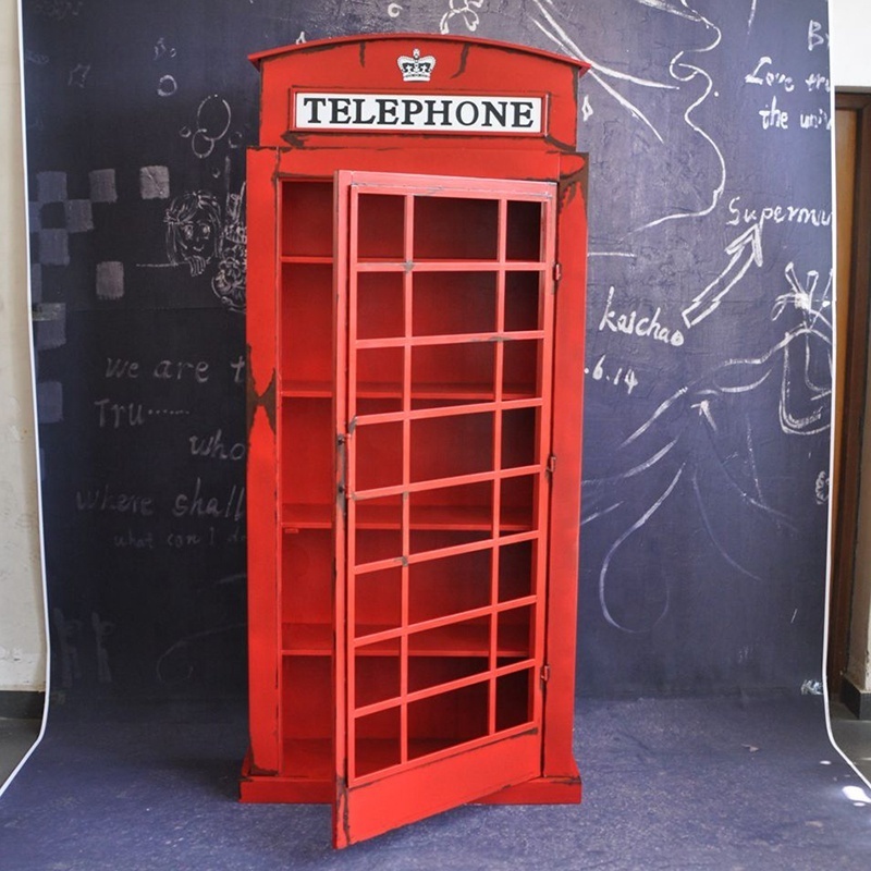 Large Size 207 CM London Retro Street Crown Showcase Decoration Antique Telephone Booth Model Red For Put Wine Or Book