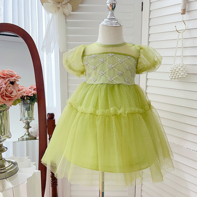 Boutique Summer Short Sleeve Baby Bubble Skirt Sweet Tulle Princess Birthday Party Girl Dress