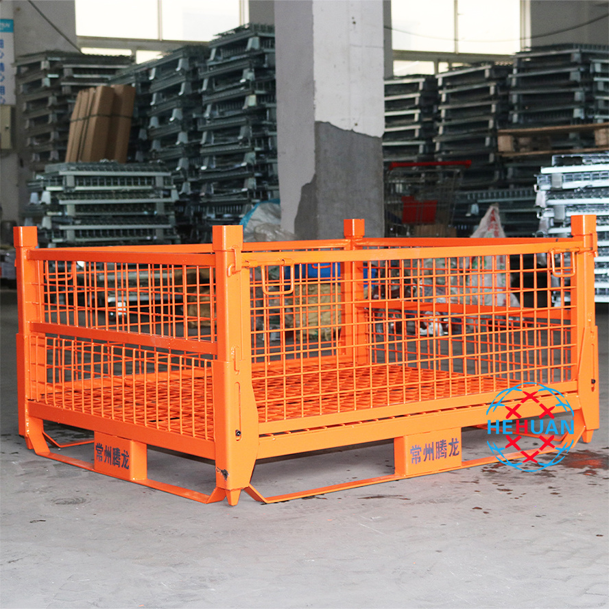 Straight Wall Stackable Container Warehouse Storage Steel Wire Mesh Stillage Cage With Mesh Bottom