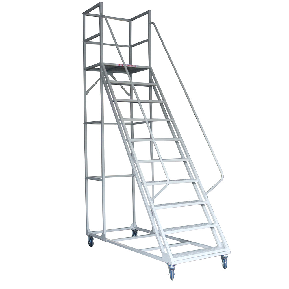 Wholesale New Product Portable 9 Steps 2.5m Platform Warehouse Climbing Ladder With Armrests