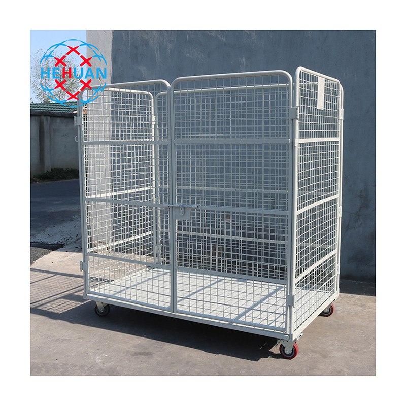 Large Heavy Duty Nestable Metal Industrial Wire Mesh Warehouse Push Cart Roll Cage Logistics Trolley