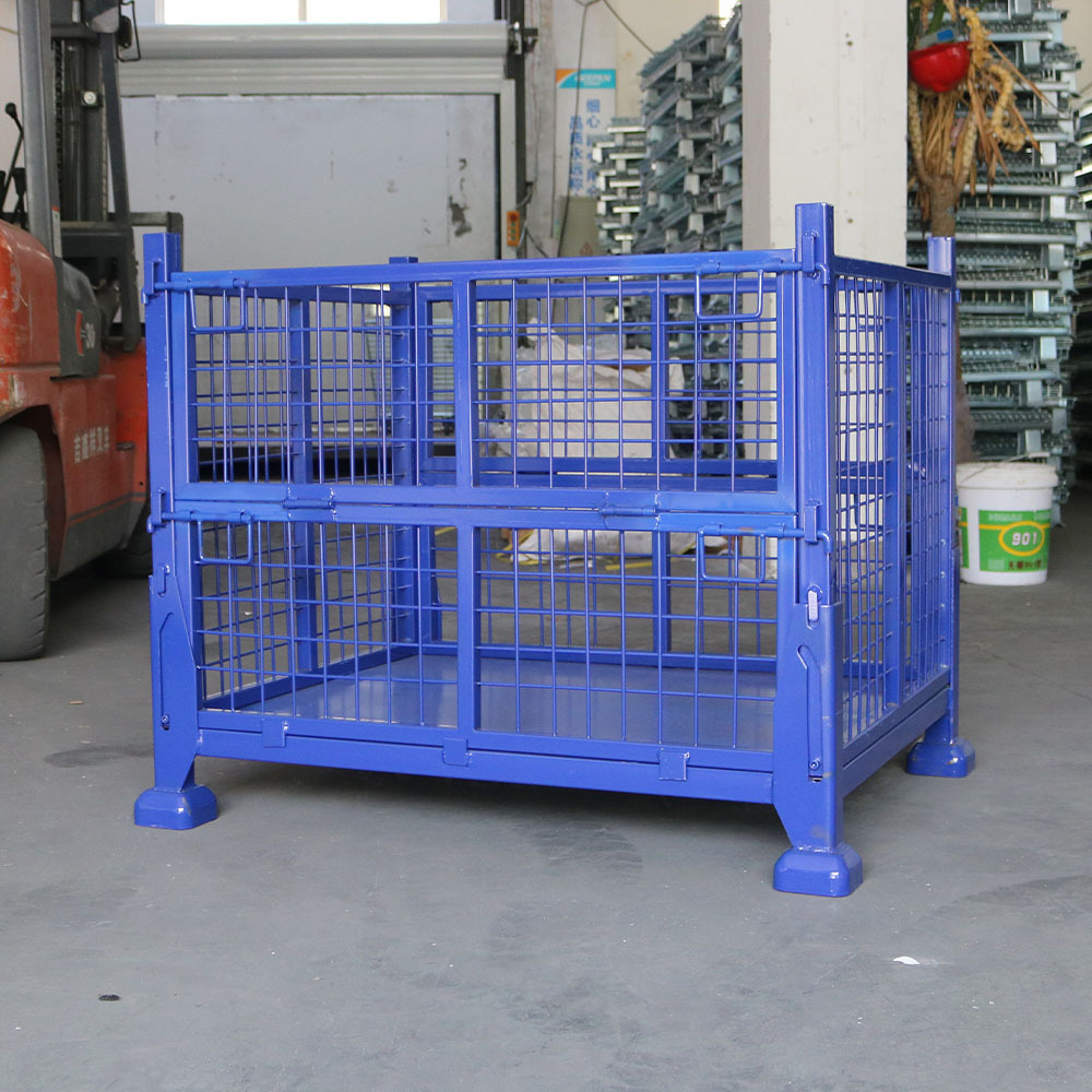 Foldable Stackable Mesh Cage Removable Pallet Container Wire Mesh Cage Stillage