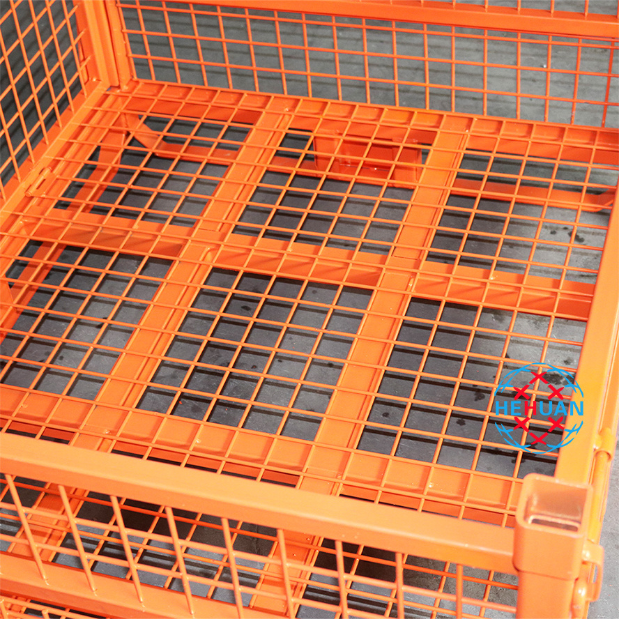 Straight Wall Stackable Container Warehouse Storage Steel Wire Mesh Stillage Cage With Mesh Bottom