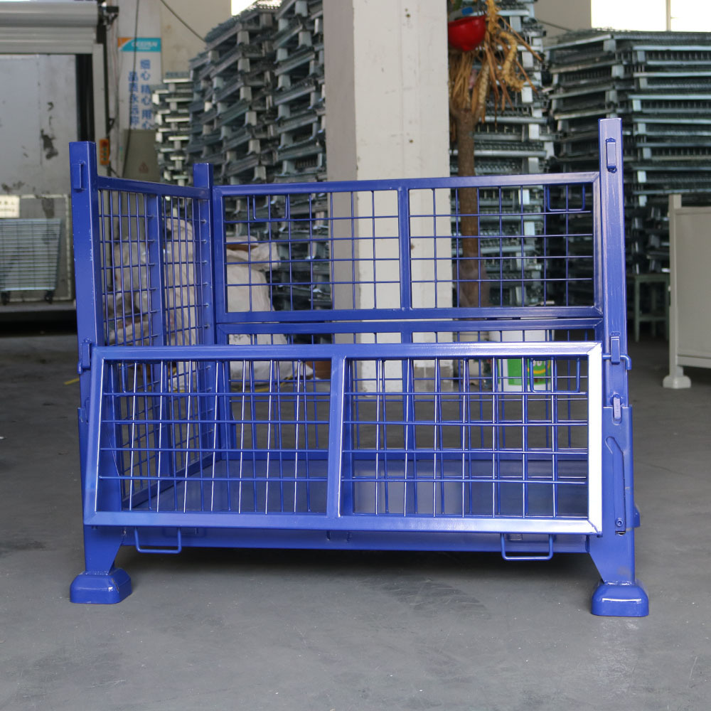 Foldable Stackable Mesh Cage Removable Pallet Container Wire Mesh Cage Stillage