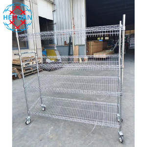 CE Approved High Quality Shelving Unit Heavy Duty 4 Tier Chrome Metal Rack Wire Shelf