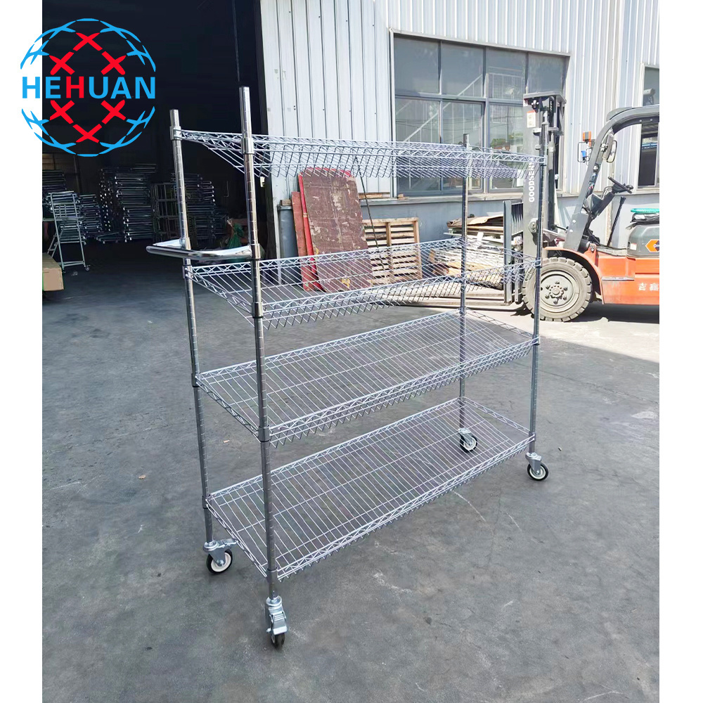 CE Approved High Quality Shelving Unit Heavy Duty 4 Tier Chrome Metal Rack Wire Shelf