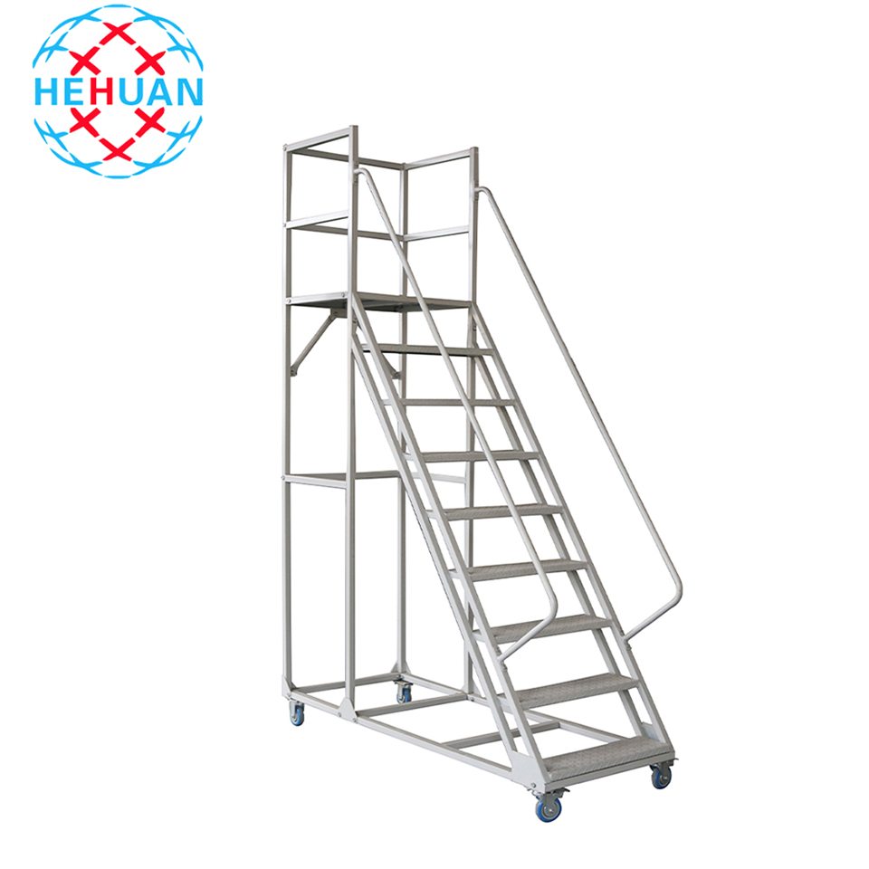 Stable Safety Movable Climbing Cart Industrial Platform Folding Attic Ladders With Handrail