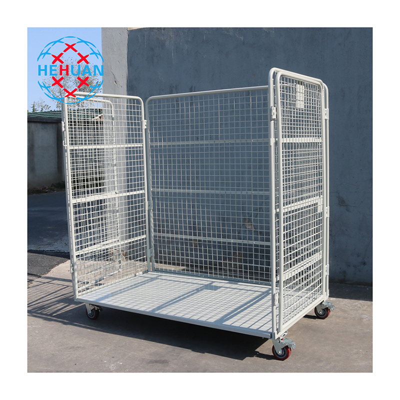 Large Heavy Duty Nestable Metal Industrial Wire Mesh Warehouse Push Cart Roll Cage Logistics Trolley