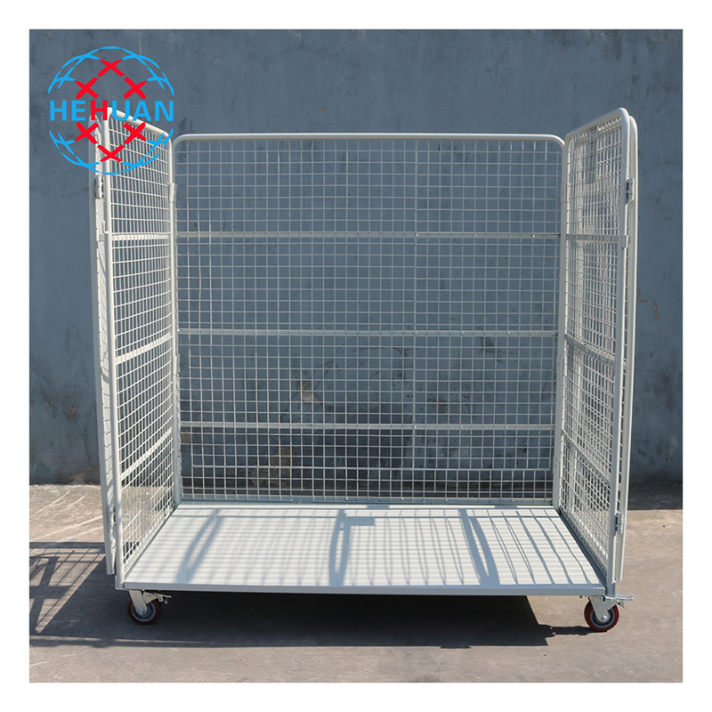 Large Heavy Duty Nestable Metal Industrial Wire Mesh Warehouse Push Cart Roll Cage Logistics Trolley