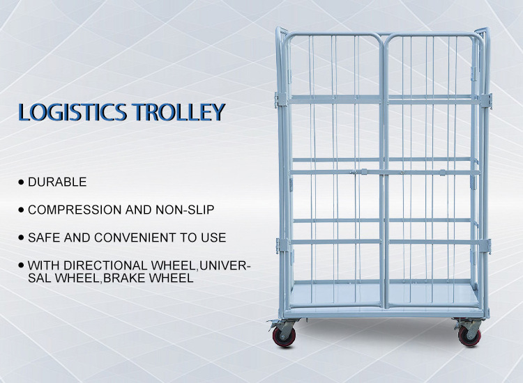 Large Heavy Duty Nestable Metal Industrial Wire Mesh Warehouse Push Cart Roll Cage Logistics Trolley