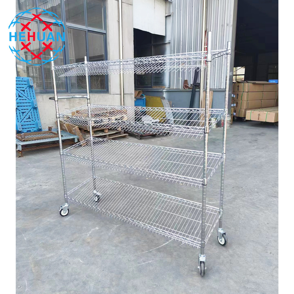 CE Approved High Quality Shelving Unit Heavy Duty 4 Tier Chrome Metal Rack Wire Shelf