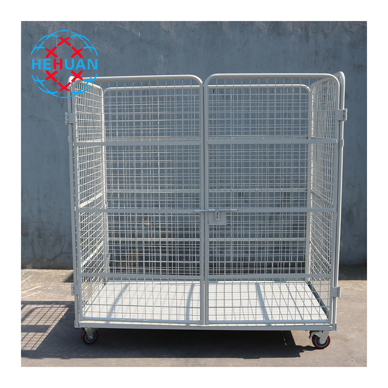 Large Heavy Duty Nestable Metal Industrial Wire Mesh Warehouse Push Cart Roll Cage Logistics Trolley