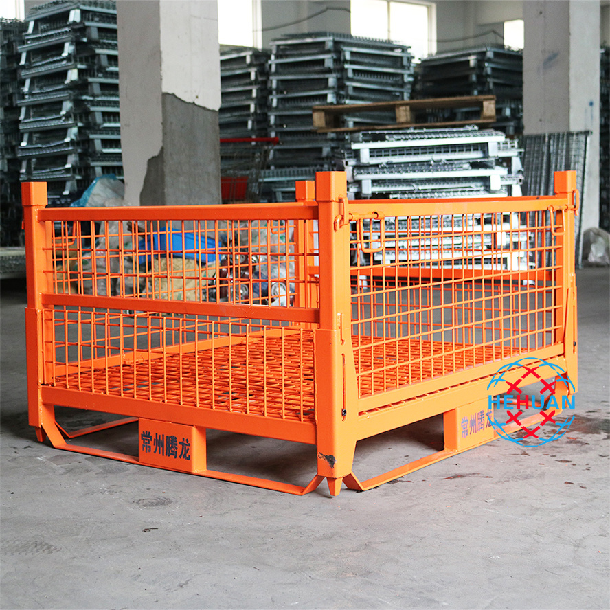 Straight Wall Stackable Container Warehouse Storage Steel Wire Mesh Stillage Cage With Mesh Bottom