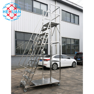 Custom Logo Multi-Purpose Detachable Step 3m Warehouse Safety Rolling Platform Ladder