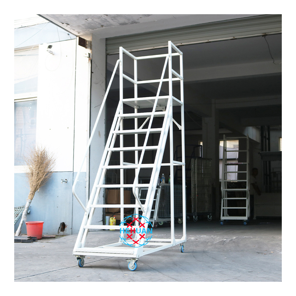 Stable Safety Movable Climbing Cart Industrial Platform Folding Attic Ladders With Handrail