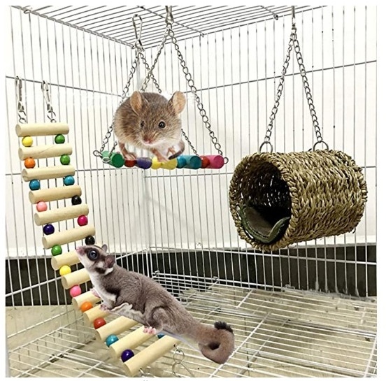 Hamster Climbing Bridge, Small Animal Ladder Hammock Swing Set Toys for Bird Guinea Pig Chinchilla