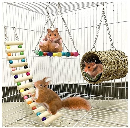 Hamster Climbing Bridge, Small Animal Ladder Hammock Swing Set Toys for Bird Guinea Pig Chinchilla