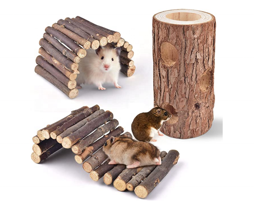 Hamster Toys Natural Wooden Ladder Bridge Forest Hollow Tree Exercise Hamster Hideout Tunnel Tube Hamsters mice  Climbing toy