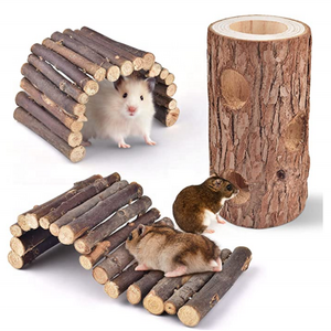 Hamster Toys Natural Wooden Ladder Bridge Forest Hollow Tree Exercise Hamster Hideout Tunnel Tube Hamsters mice  Climbing toy