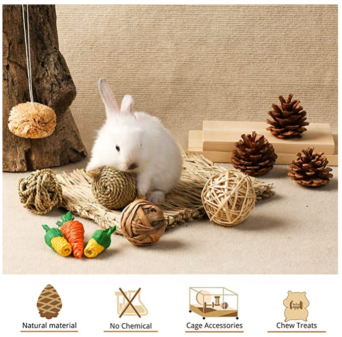 Rabbit Bunny Chew Toys Woven Mat Guinea Pig Chinchilla Squirrel Hamster Cat Dog Small Animal straw mat