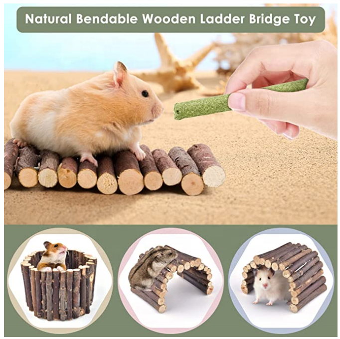 Hamster Toys Natural Wooden Ladder Bridge Forest Hollow Tree Exercise Hamster Hideout Tunnel Tube Hamsters mice  Climbing toy