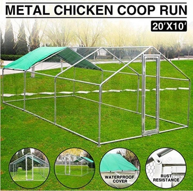 20x10ft Large Metal Chicken Coop Wakl-in Chicken Coops and Runs Backyard Hen House Farm Ranch Run Walk in Poultry Cage