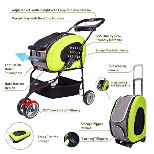 Multifunction Pet Carrier Backpack CarSeat Pet Carrier Stroller Carriers with Wheels for Dogs and Cats All in ONE