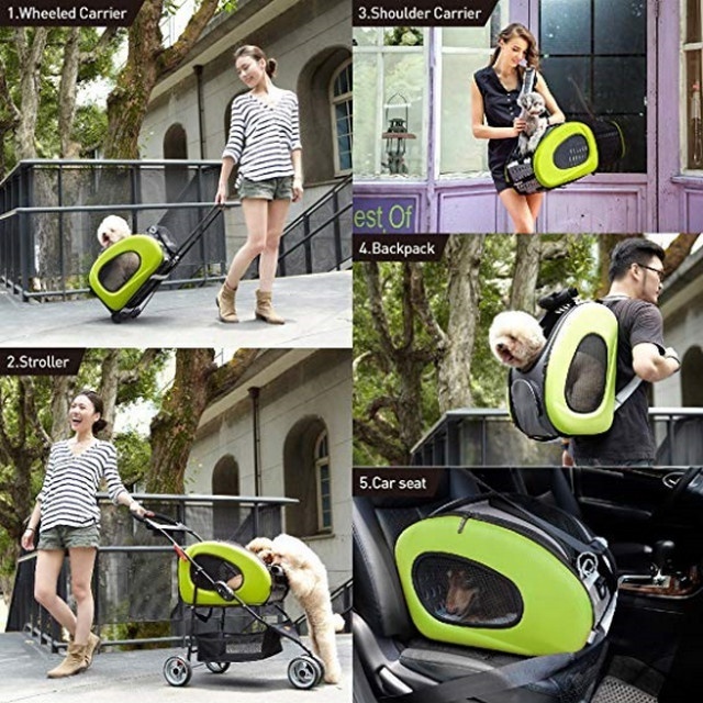 Multifunction Pet Carrier Backpack CarSeat Pet Carrier Stroller Carriers with Wheels for Dogs and Cats All in ONE