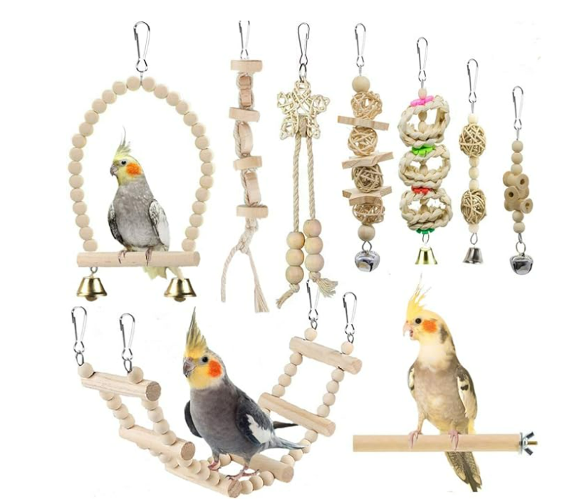 Bird Parrot Swing Toys Chewing Standing Hanging Climbing Ladder Bird Cage Toys Budgerigar Parakeet Conure Love Birds